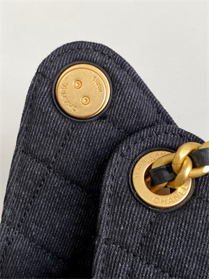 Ch*el 25 small handbag black denim gold tone metal as5293