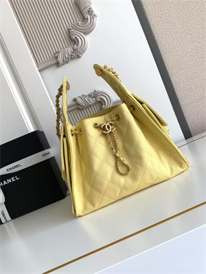 Ch*el 25 small handbag grained calfskin gold tone metal yellow as5293