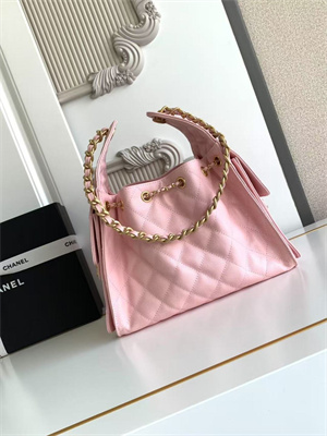 Ch*el 25 small handbag grained calfskin gold tone metal pink as5293