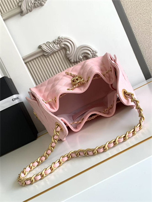 Ch*el 25 small handbag grained calfskin gold tone metal pink as5293