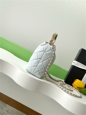 Ch*el coco crush top handle bag grained calfskin gold tone metal lt blue ap4591