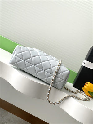 Ch*el coco crush top handle bag grained calfskin gold tone metal lt blue ap4591