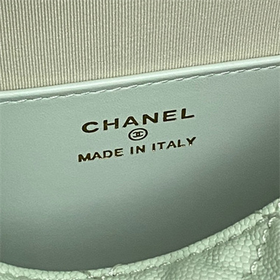 Ch*el coco crush top handle bag grained calfskin gold tone metal lt green ap4591