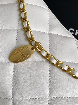 Ch*el hobo bag lambskin gold tone metal white as5528