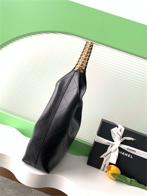 Ch*el large hobo bag lambskin gold tone metal black as5425