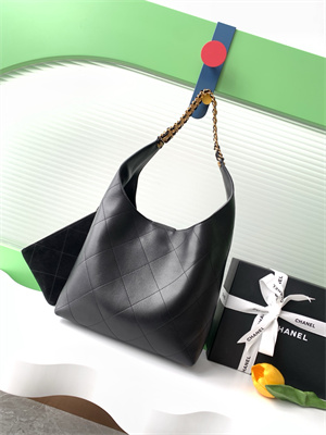 Ch*el large hobo bag lambskin gold tone metal black as5425