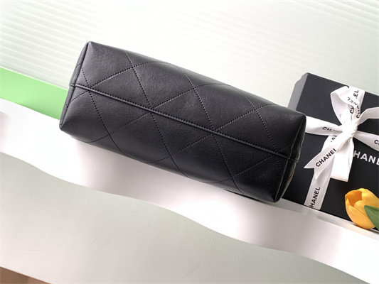 Ch*el large hobo bag lambskin gold tone metal black as5425