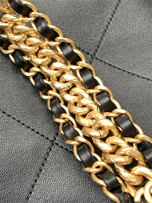 Ch*el large hobo bag lambskin gold tone metal black as5425