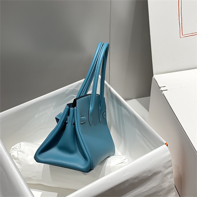 Bir.kin Shoulder Bag 29 Swift Leather Gold/Silver Tone Metal Blue Jean Color HS