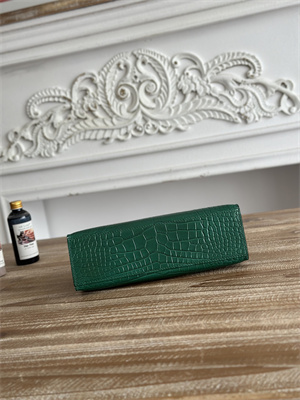 Kelly Pochette Bag Embossed Crocodile Silver Tone Hardware Dk Green HS