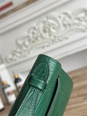 Kelly Pochette Bag Embossed Crocodile Gold Tone Hardware Dk Green HS