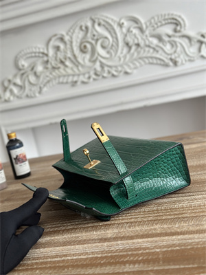 Kelly Pochette Bag Embossed Crocodile Gold Tone Hardware Dk Green HS
