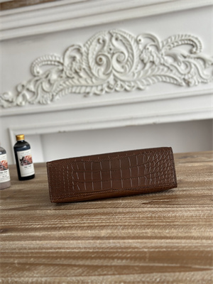 Kelly Pochette Bag Embossed Crocodile Silver Tone Hardware Brown HS