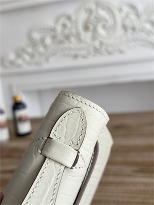 Kelly Pochette Bag Embossed Crocodile Silver Tone Hardware Craie HS