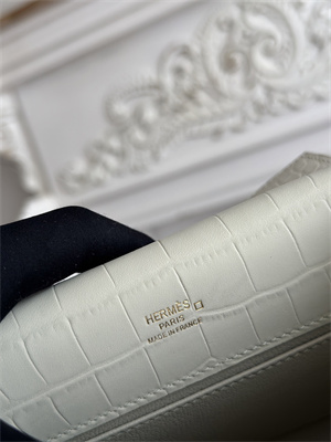 Kelly Pochette Bag Embossed Crocodile Gold Tone Hardware Craie HS