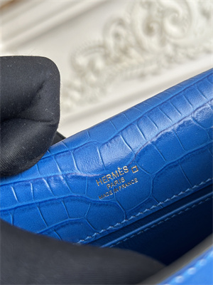 Kelly Pochette Bag Embossed Crocodile Gold Tone Hardware Blue Hydra HS