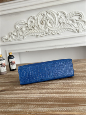 Kelly Pochette Bag Embossed Crocodile Silver Tone Hardware Blue Hydra HS