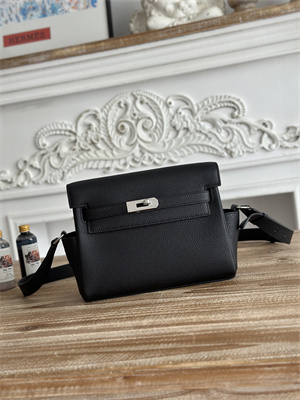 Kelly Messenger Bag Togo Leather Silver Tone Hardware In Black Color HS