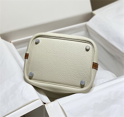 Picotin Lock Bag 18 Togo Leather Silver Tone Metal In Craie/Gold HS