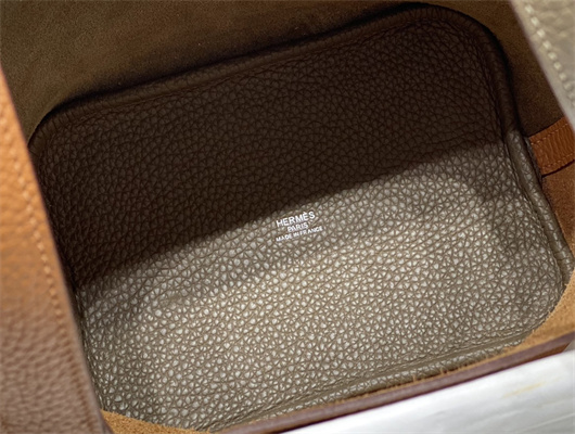 Picotin Lock Bag 18 Togo Leather Silver Tone Metal In Etoupe/Gold HS