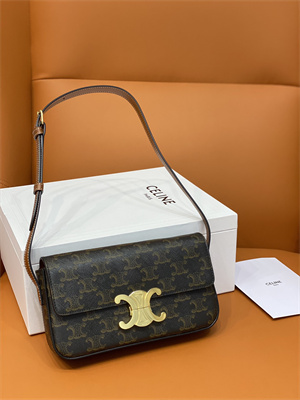 Ce**e triomphe shoulder bag in triomphe canvas and calfskin tan