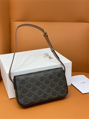 Ce**e triomphe shoulder bag in triomphe canvas and calfskin tan