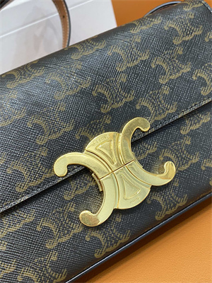 Ce**e triomphe shoulder bag in triomphe canvas and calfskin tan