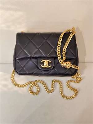 Ch*el mini flap bag lambskin gold tone metal black as3828