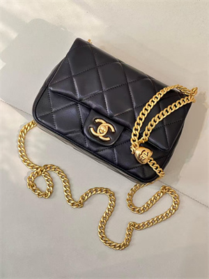 Ch*el mini flap bag lambskin gold tone metal black as3828