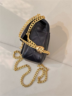 Ch*el mini flap bag lambskin gold tone metal black as3828