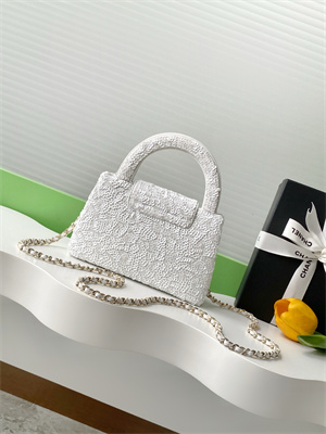 Cha.nel Mini Shopping Bag Kelly Bag Sequins Gold-Tone Metal White AS4416