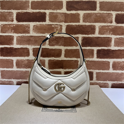 Gu.cci GG Marmont Half-Moon Mini Leather Shoulder Bag White 770983