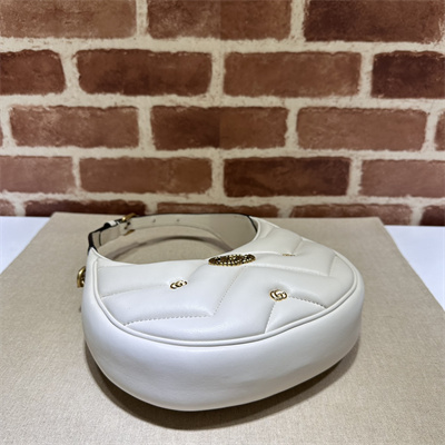 Gu.cci GG Marmont Half-Moon Mini Leather Shoulder Bag White 770983