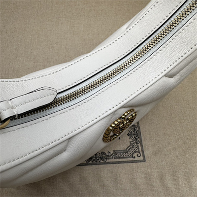 Gu.cci GG Marmont Half-Moon Mini Leather Shoulder Bag White 770983