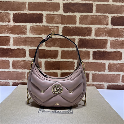 Gu.cci GG Marmont Half-Moon Mini Leather Shoulder Bag Dusty Pink 770983