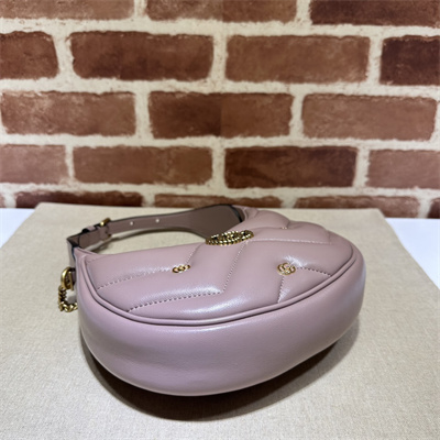 Gu.cci GG Marmont Half-Moon Mini Leather Shoulder Bag Dusty Pink 770983