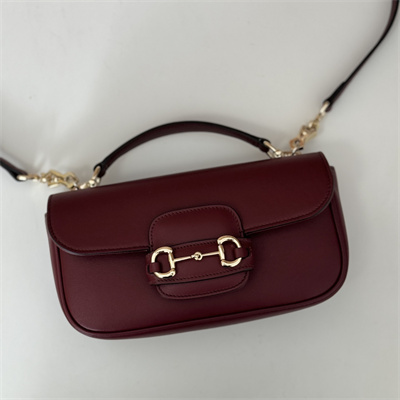 Gu.cci Horsebit 1955 Soft small top handle bag Bordeaux Leather 815206