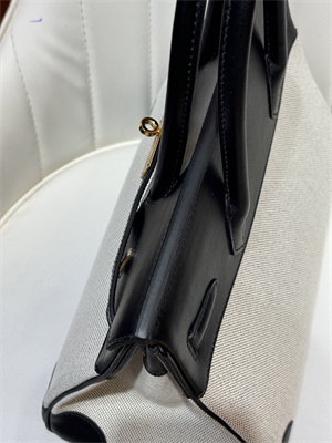 Bir.kin Bag Swift Leather & Canvas 25/30 Gold/Silver Hardware In Black HS