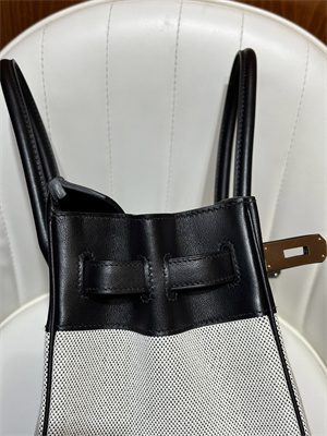 Bir.kin Bag Swift Leather & Canvas 25/30 Gold/Silver Hardware In Black HS