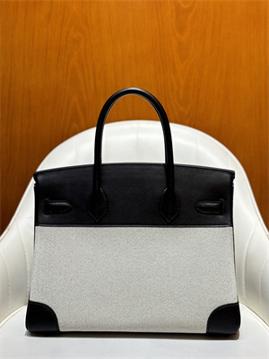 Bir.kin Bag Swift Leather & Canvas 25/30 Gold/Silver Hardware In Black HS