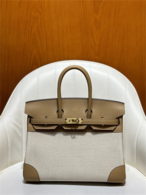 Bir.kin Bag Swift Leather & Canvas 25/30 Gold/Silver Hardware In Chai HS