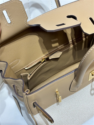 Bir.kin Bag Swift Leather & Canvas 25/30 Gold/Silver Hardware In Chai HS