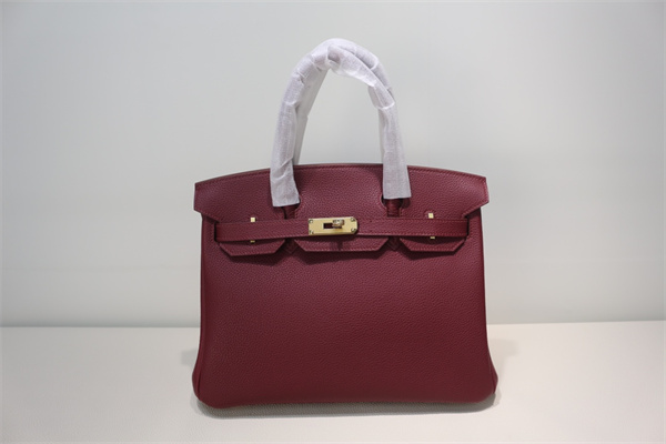 Bir.kin Bag TOGO Leather 25/30/35CM Gold/Silver Hardware In Bordeaux Color HS