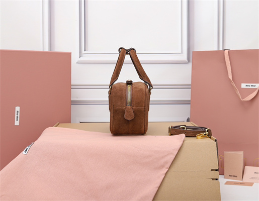 M*um*u arcadie padded suede top handle bag cocoa brown color