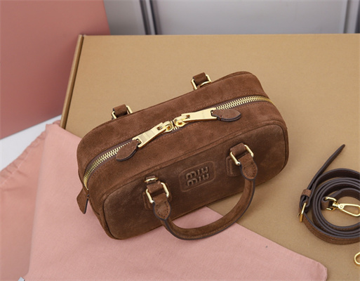 M*um*u arcadie padded suede top handle bag cocoa brown color