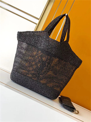 Y.S.L ICARE MAXI SHOPPING BAG IN Raffia Gold Tone Metal Black