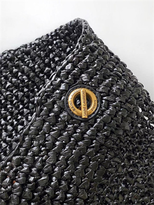 Y.S.L ICARE MAXI SHOPPING BAG IN Raffia Gold Tone Metal Black