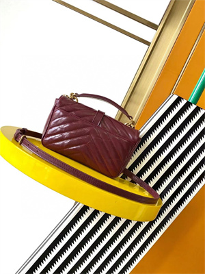 Y.S.L COLLEGE Mini Chain BAG IN Shiny Crackled Gold Tone Metal Deep Hot Wine