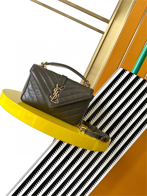 Y.S.L COLLEGE Mini Chain BAG IN Shiny Crackled Gold Tone Metal Green