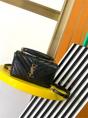 Y.S.L COLLEGE Mini Chain BAG IN Shiny Crackled Gold Tone Metal Black